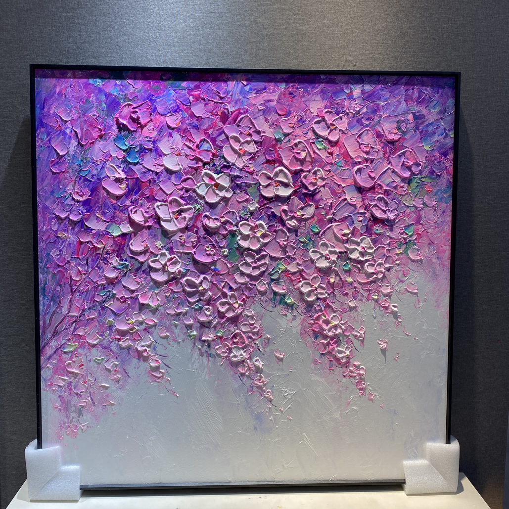 （粉色花）纯手绘油画装饰画入户走廊玄关挂画