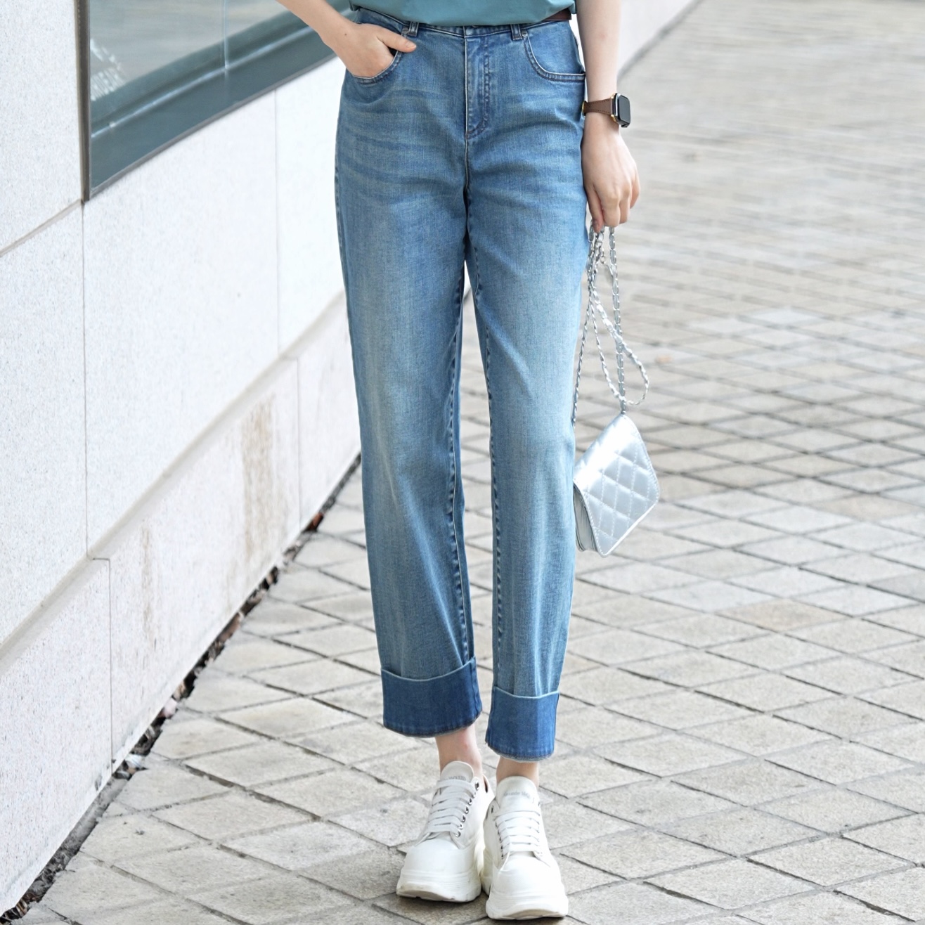 GIRDEAR/哥弟时尚高腰百搭弹力九分新款显瘦烟管烟管裤女1100491