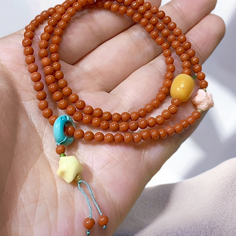 天然原矿绿松石跑环南红玛瑙满色满肉瓦西料无胶无裂小米链三圈