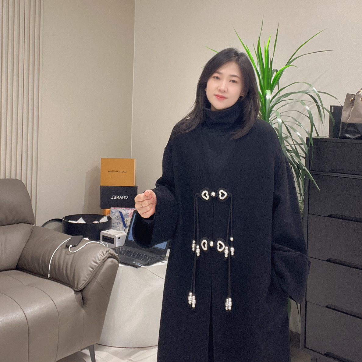 【雅祺YAQI】国风黑色阔版大衣