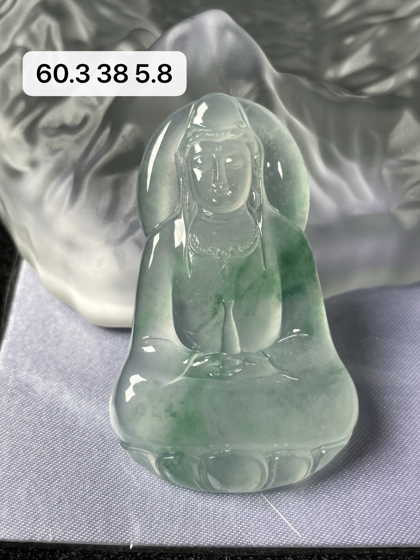 天然a货缅甸翡翠高冰飘绿花素衣观音吊坠