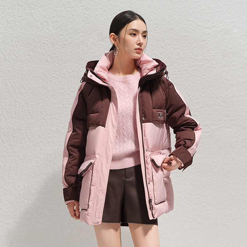 【黄蓉专享】商场同款冬季新品粉咖撞色鹅绒服N0911B44825