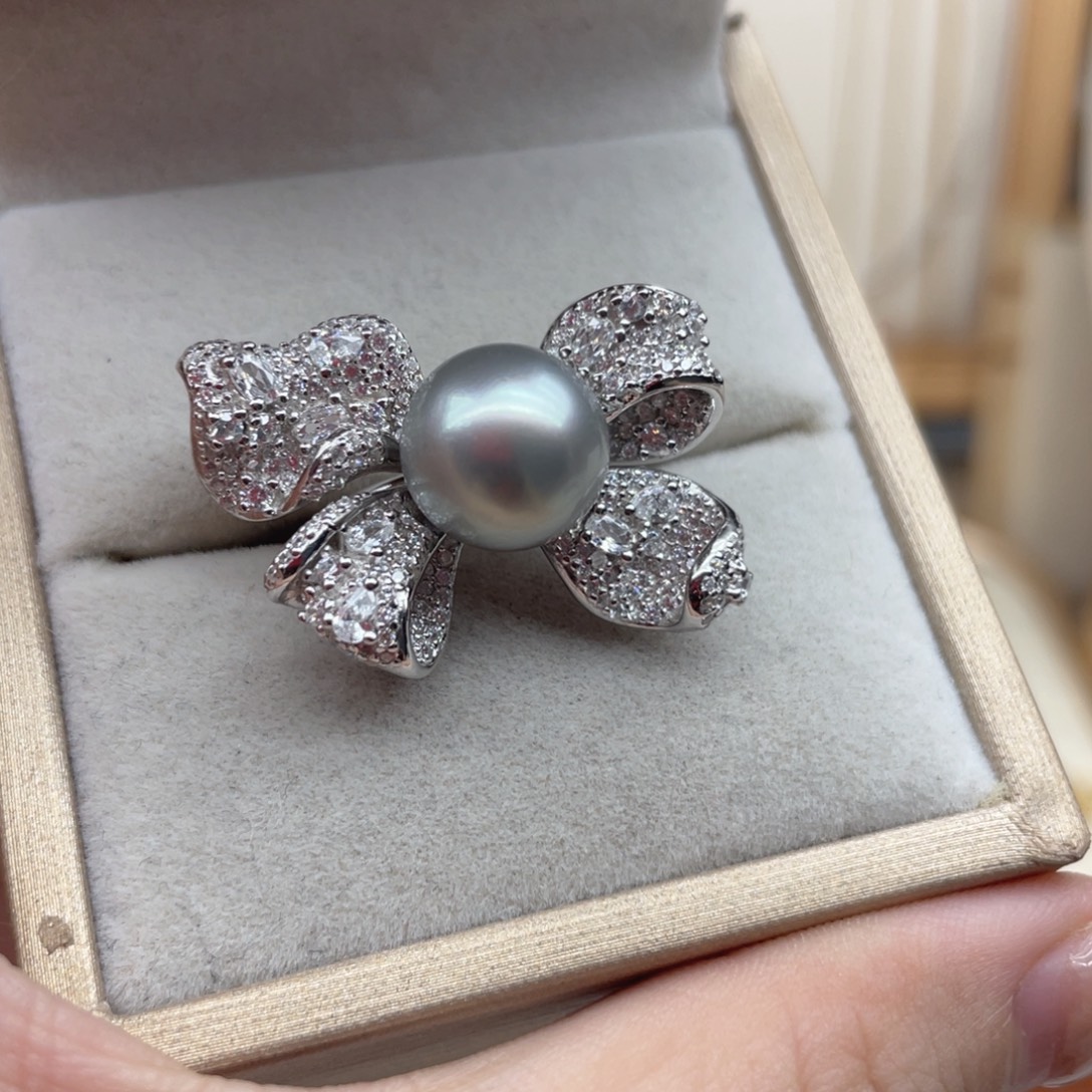 银S925镶嵌海水珍珠戒指L86