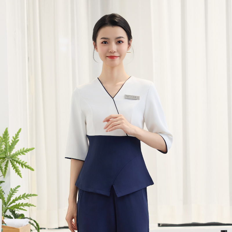 美容院工作服女高端养生馆美容采耳师套装秋冬气质中袖上班工作装