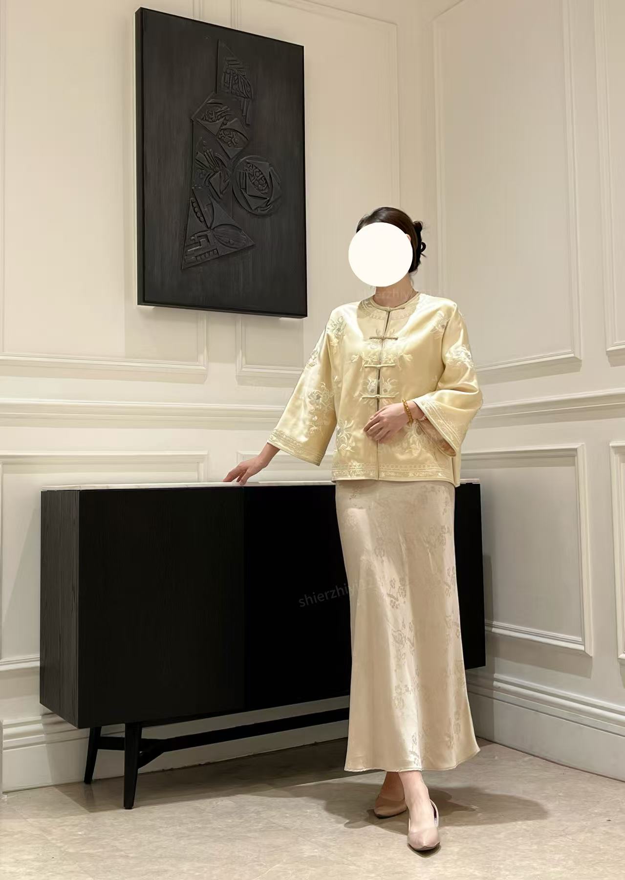 【十二织艺】{桃花源}国风新中式银丝线绣醋酸太太服