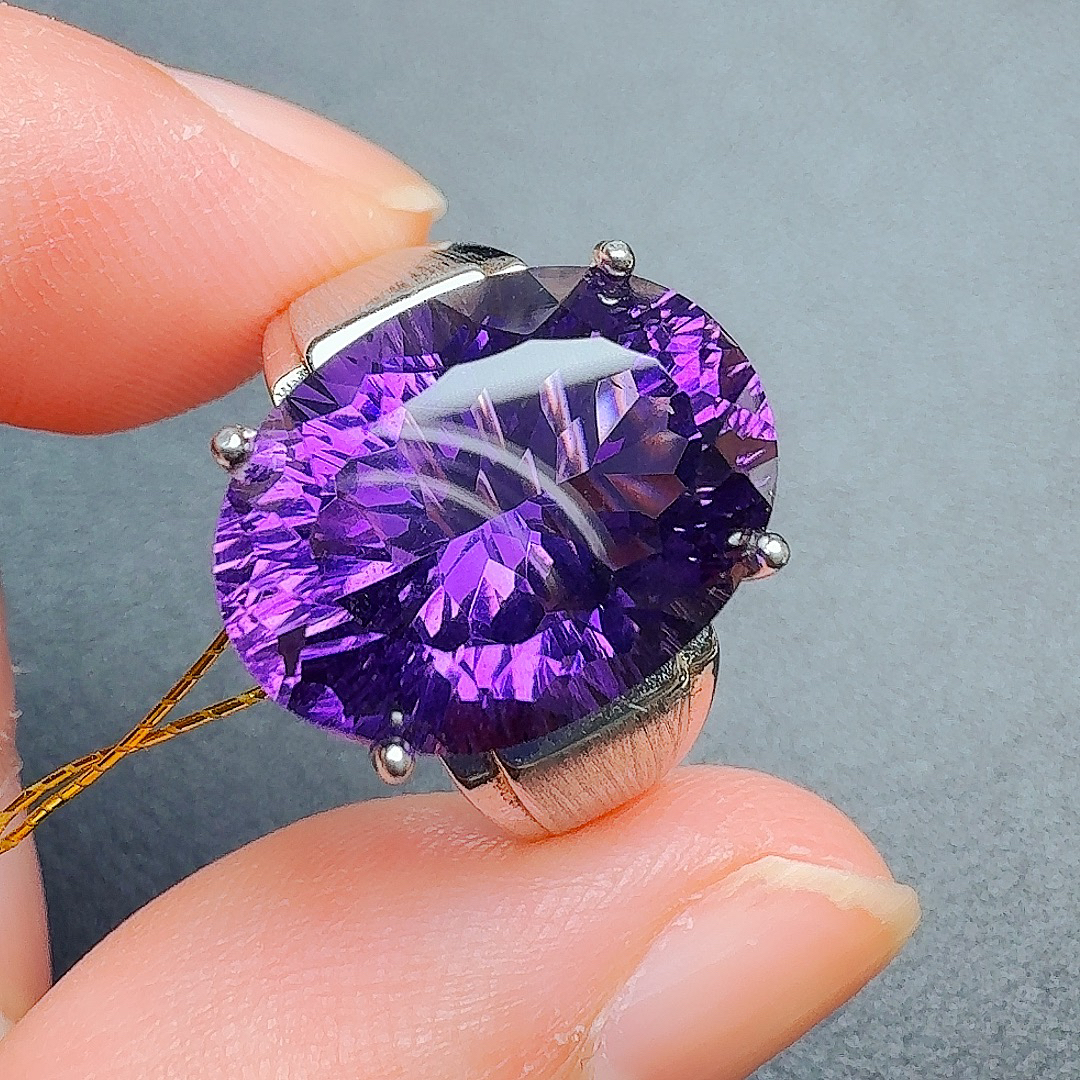 天然S925银乌拉圭紫水晶男女通款戒指主石12*16尺寸