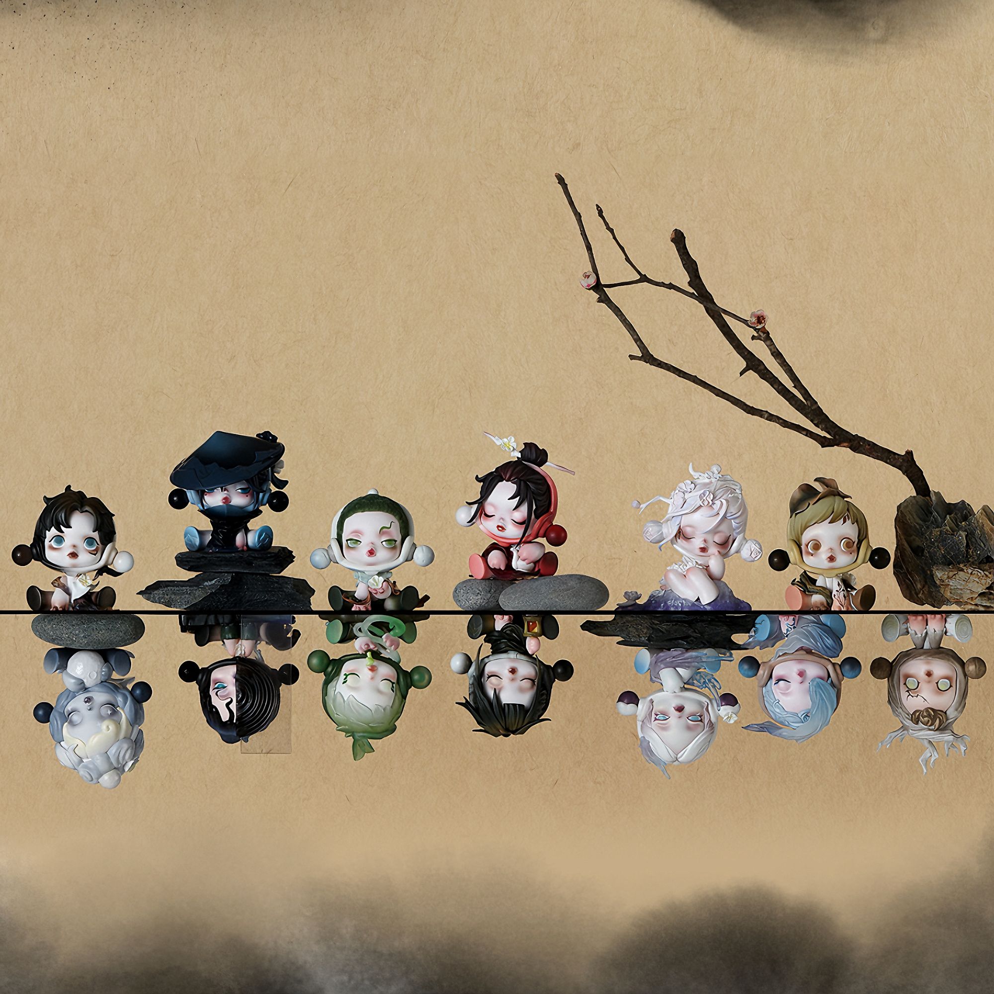 （拆盒）Sp庭前墨梅系列盲盒手办