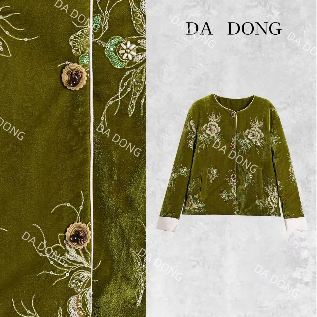 【加棉】绿荷--新中式加棉设计师高定轻奢宽松休闲复古圆领国潮