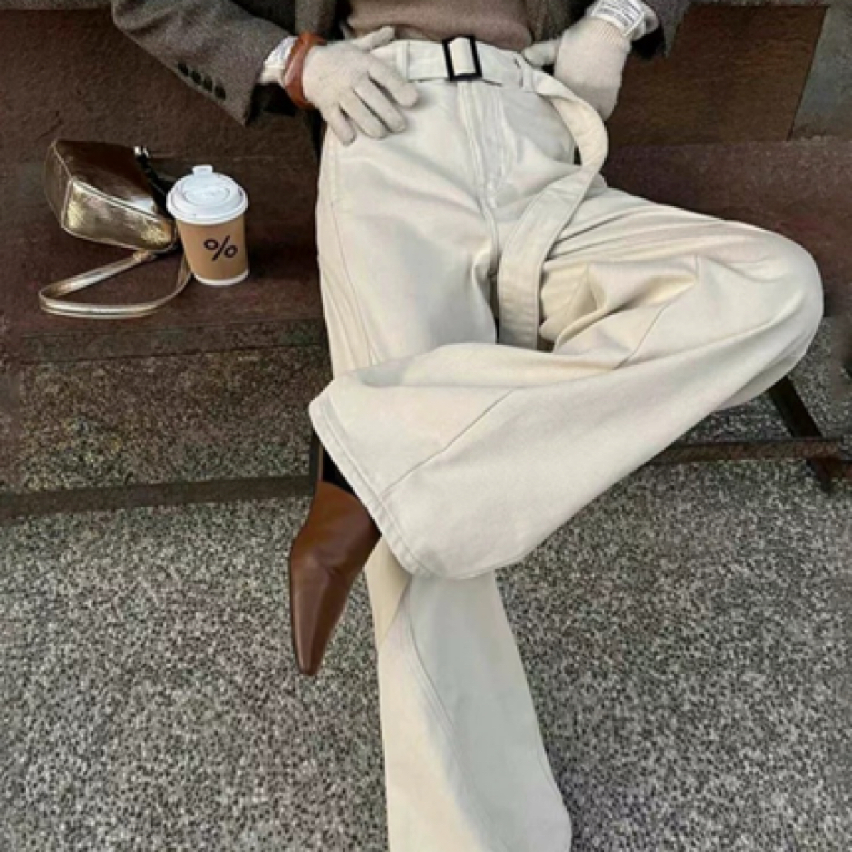 高腰韩版宽松纯色洋气百搭直筒设计感腰带牛仔长裤女