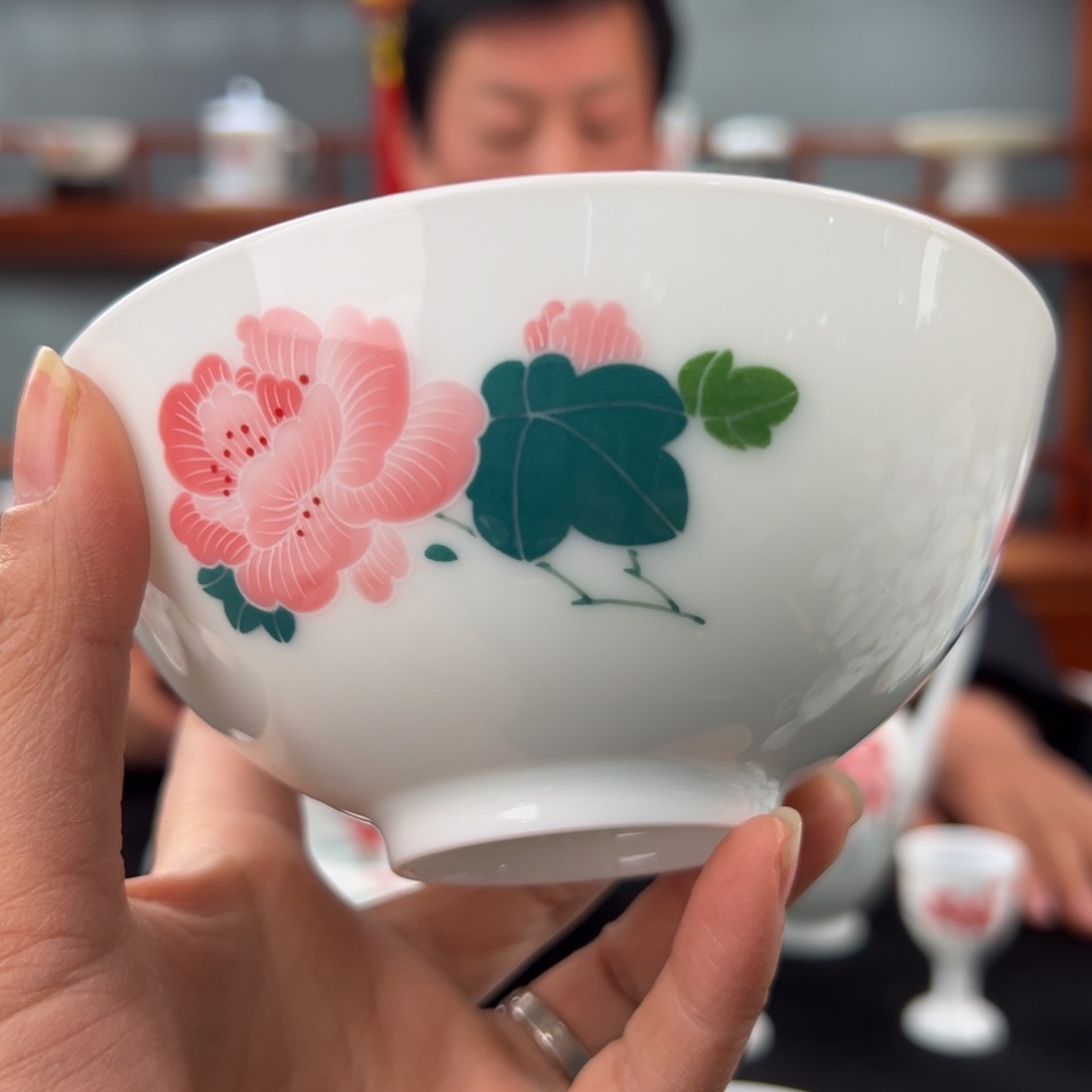 红芙蓉对花观赏碗（变形）