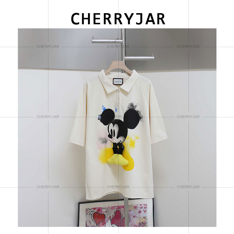 Cherryjar【25660】时尚米奇印花立体脚丫充棉装饰POLO领套装