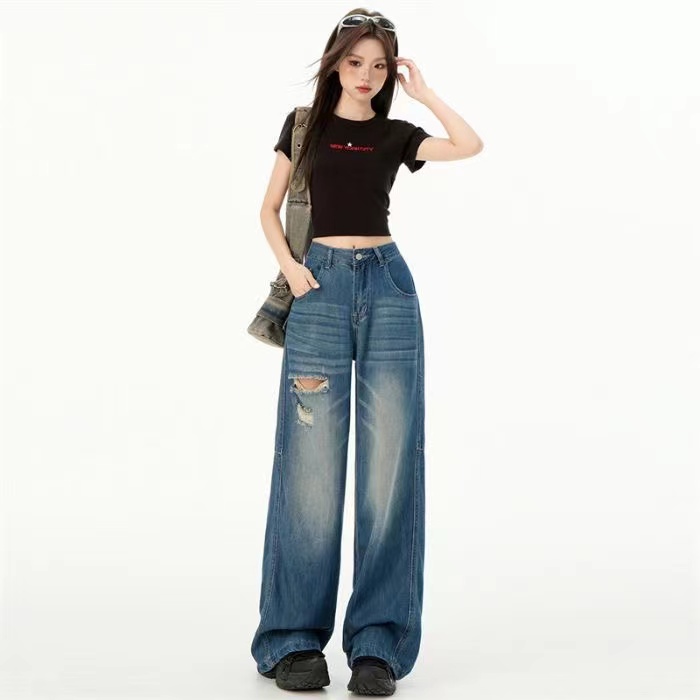（女）（毛豆） 2025新款秋款高腰牛仔裤辣妹