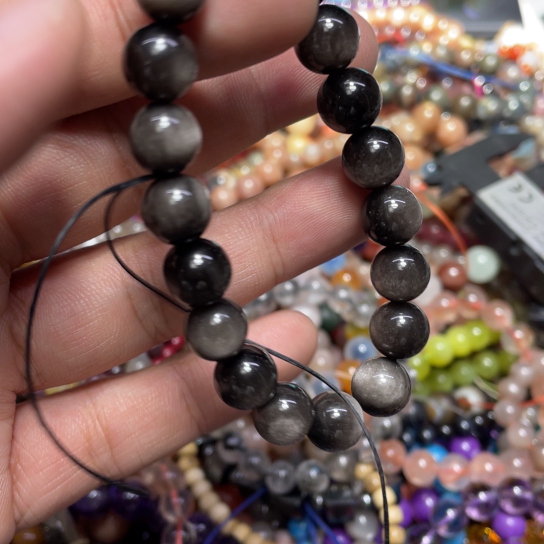 烟晶手链银S800镀金镶嵌