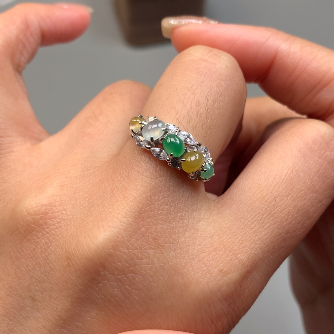 翡翠银S925镶嵌戒指戒指