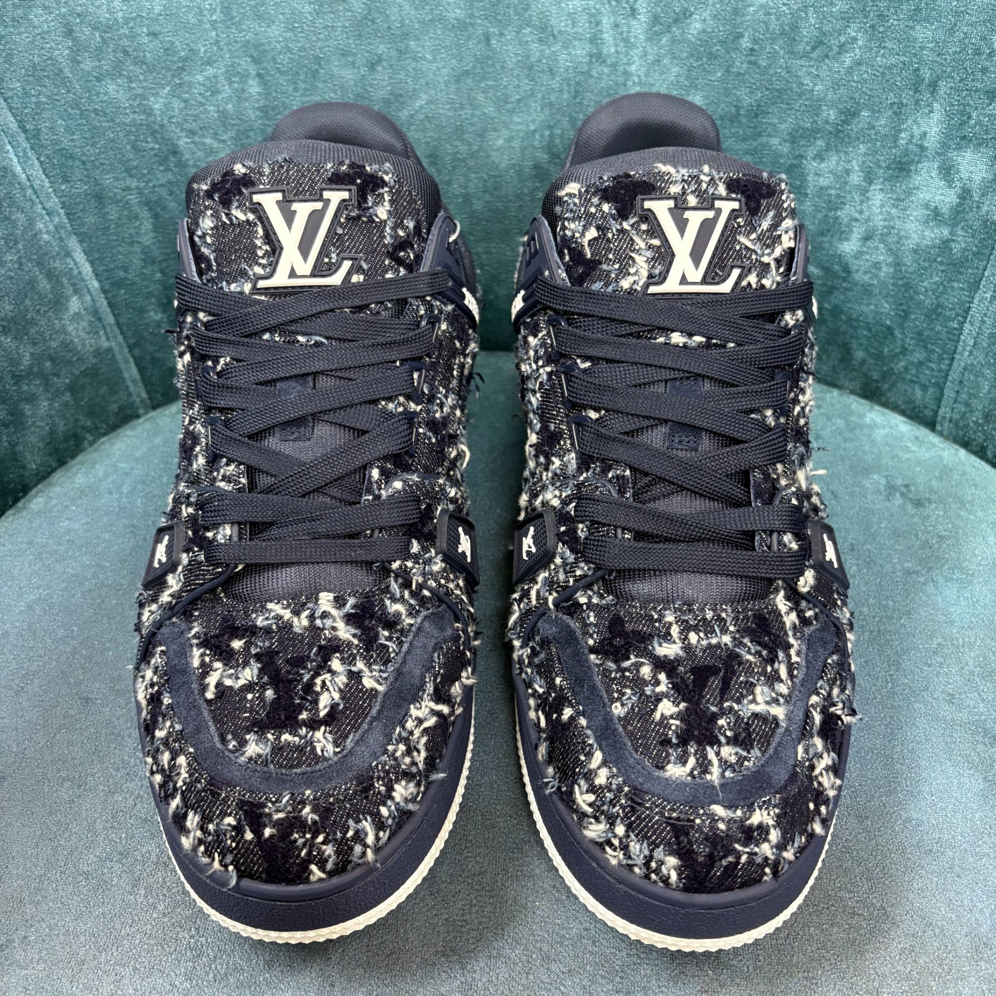 99新 LouisVuitton/路易威登 25年秀款藏蓝摇粒绒印花奢鞋