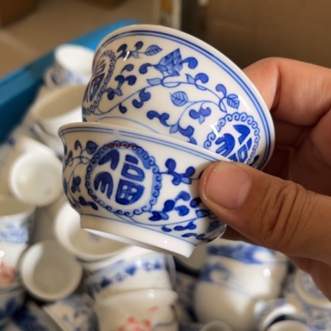 碗手绘杯两个陶瓷陶瓷