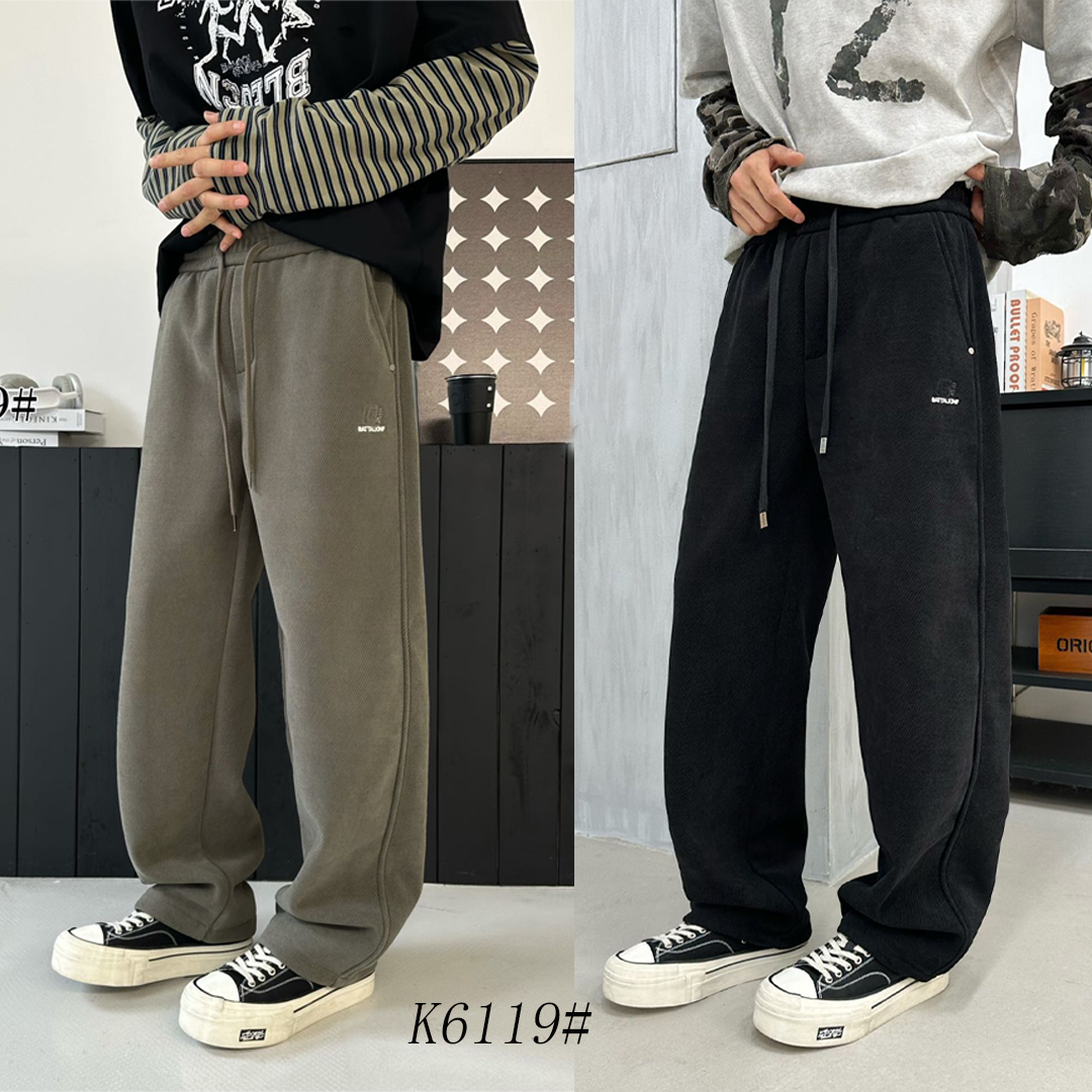K6119#【加绒直筒阔腿裤】男士小细纹欧棉绒时尚百搭宽松阔腿直筒裤