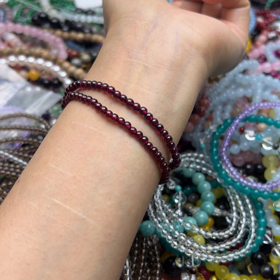 烟晶手链未镶嵌三圈石榴石