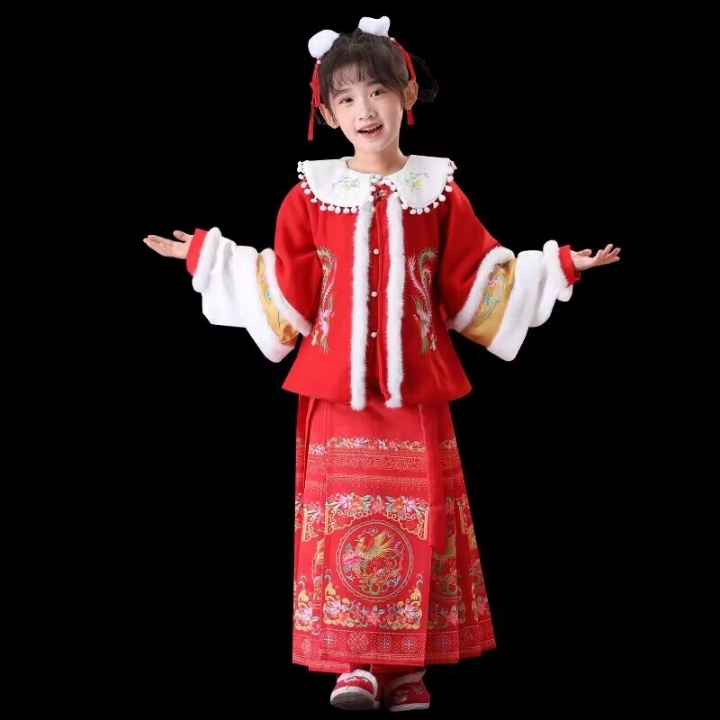 女国风拜年服中国风民族风淑女汉服红色民族古装男童