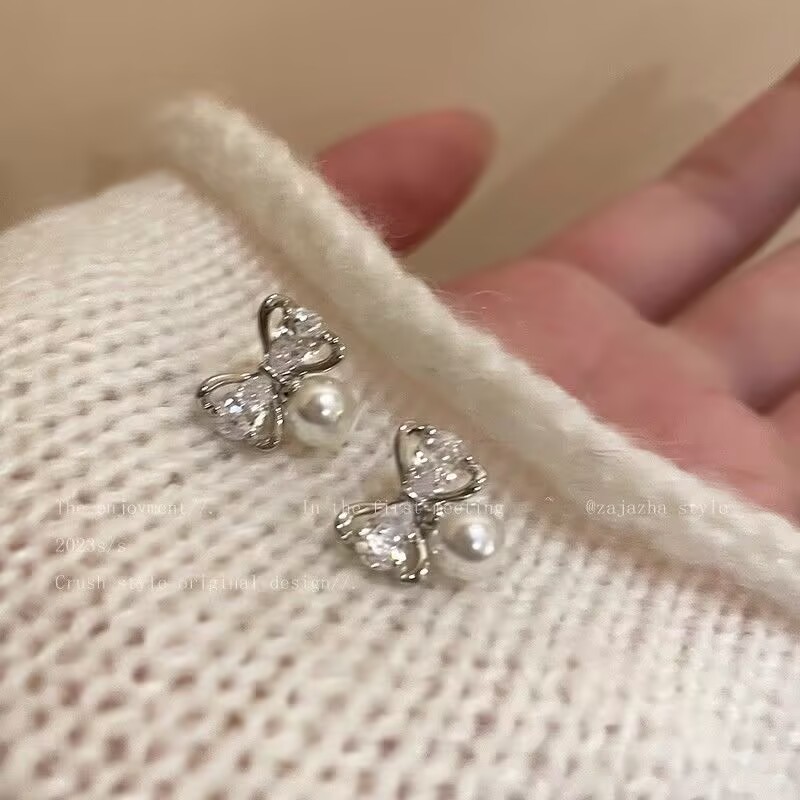 合金仿珍珠耳饰 01-55蝴蝶结耳钉