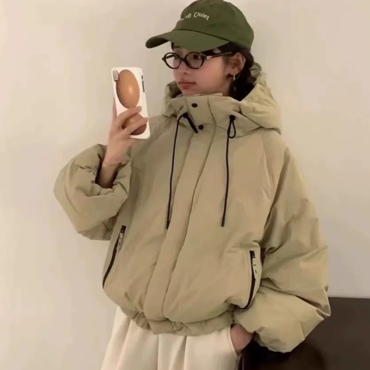 韩国东大门代egg女秋冬时尚连帽宽松加厚鸭绒羽绒服外套+