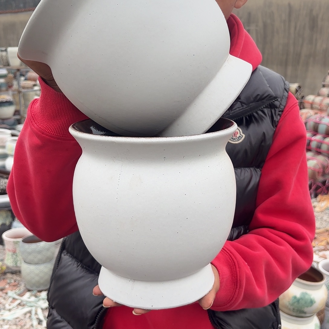 花盆紫砂白不完美两个口径19高度20