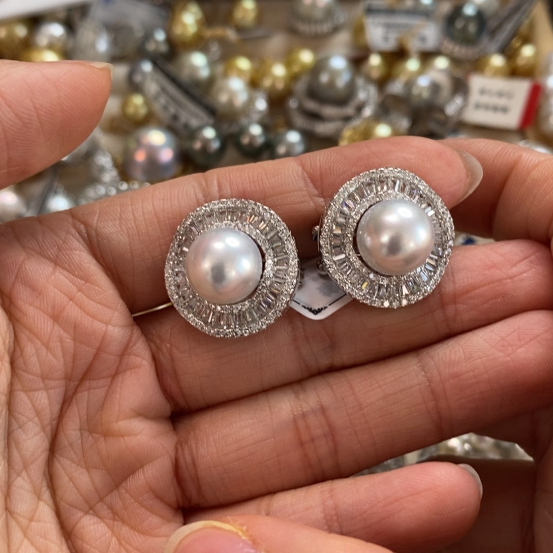 银S925镶嵌海水珍珠耳饰