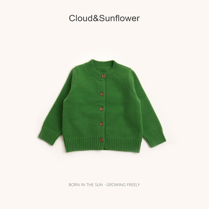 【云朵小葵】亲子秋季新款亲子装五粒扣绿色圆领针织百搭毛衣656