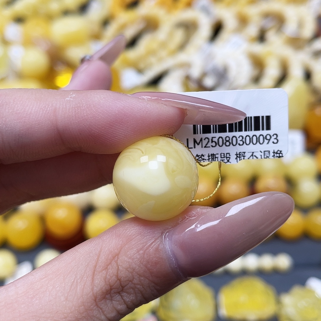 琥珀未镶嵌裸石17.1mm浓蜡圆珠