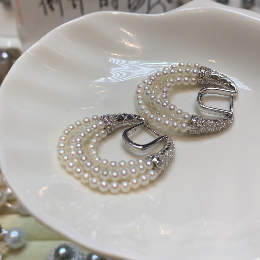 淡水珍珠耳饰银S925镶嵌