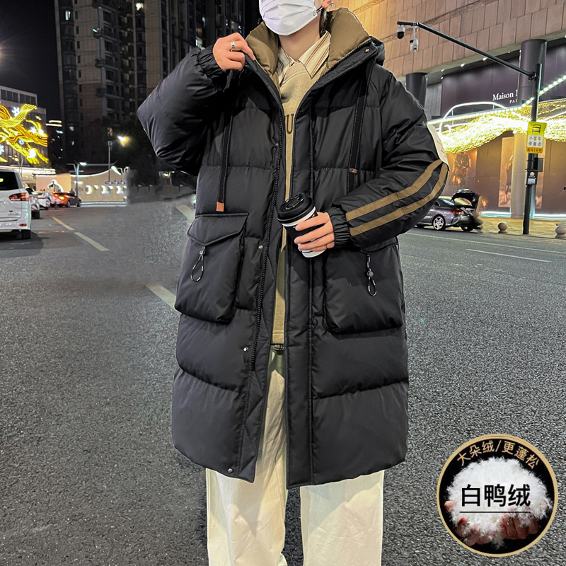 中长款羽绒服男冬季2025新款潮牌连帽保暖防风加厚青少年鸭绒外套