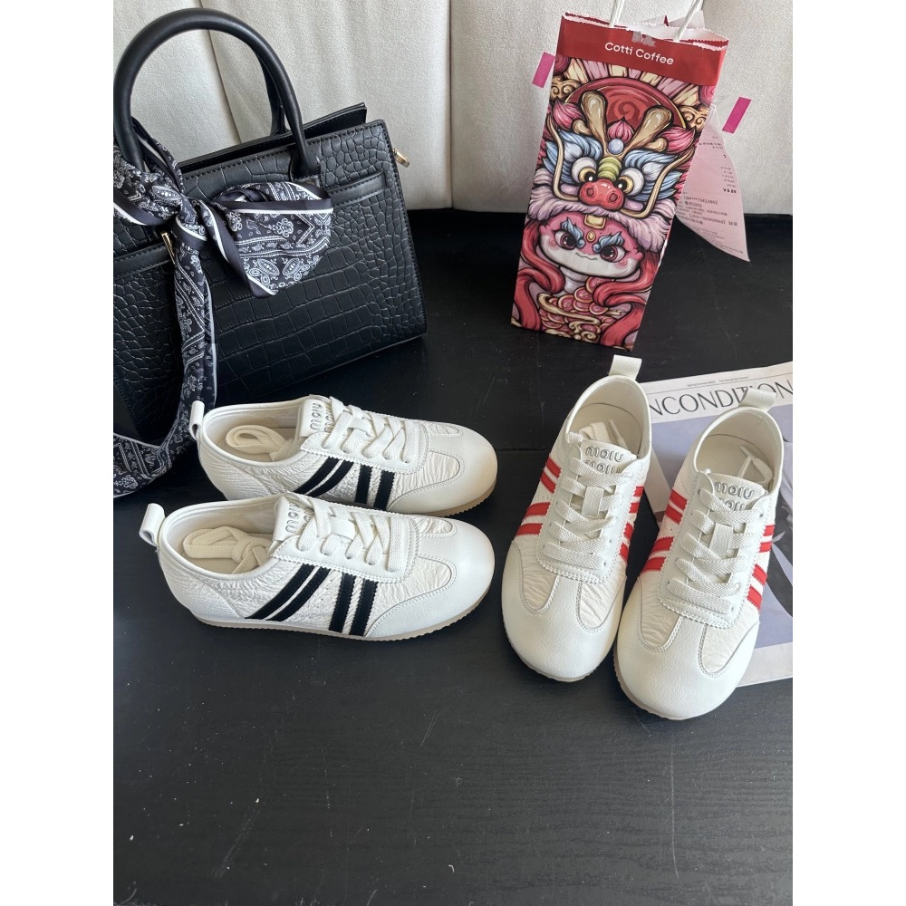 真皮平底轻便拼色小白鞋2025夏季新款百搭圆头休闲鞋 59005 12175