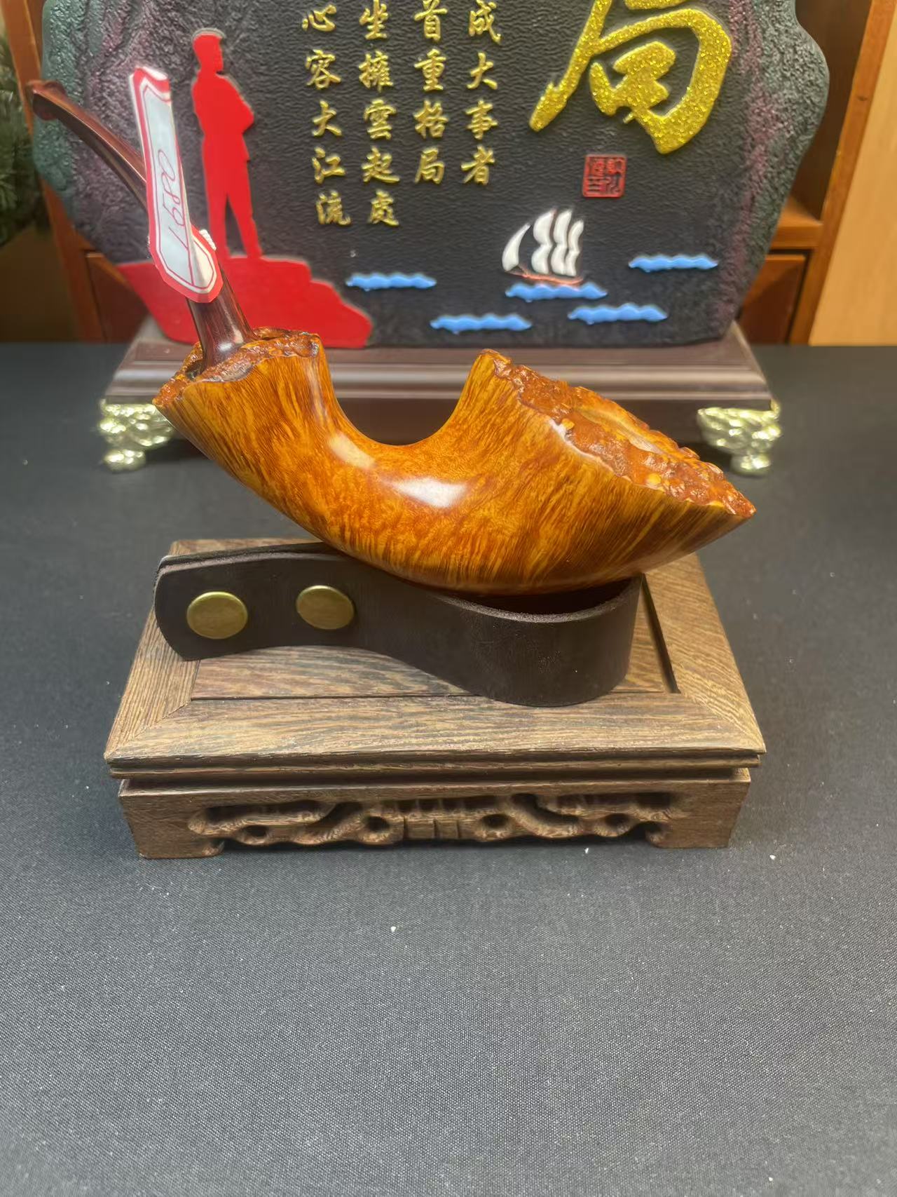 手工带瘤皮意大利石楠木坎伯兰烟嘴火焰纹烟斗