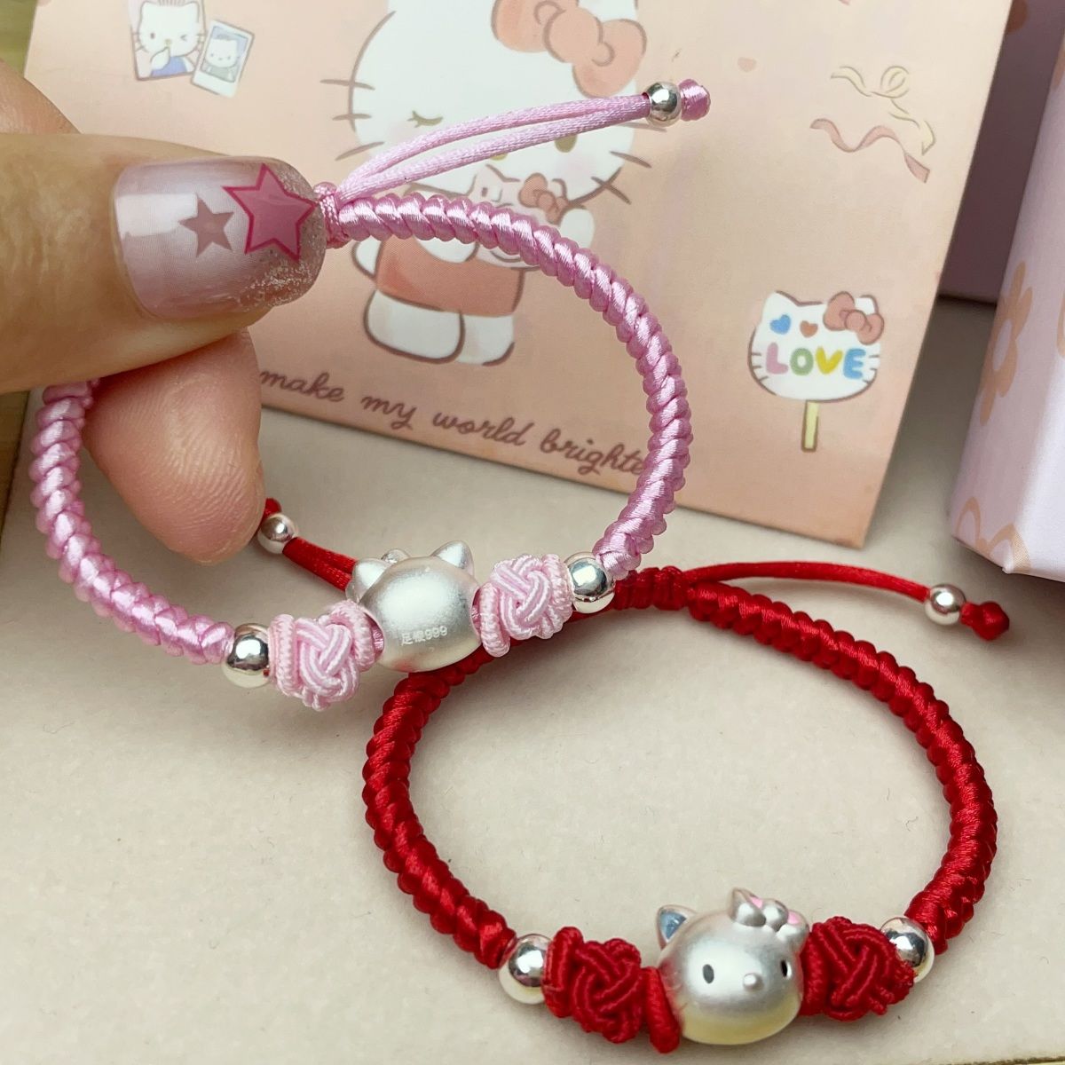 足银手链 儿童手链纯银999helloKitty女学生小朋友手绳送人礼物