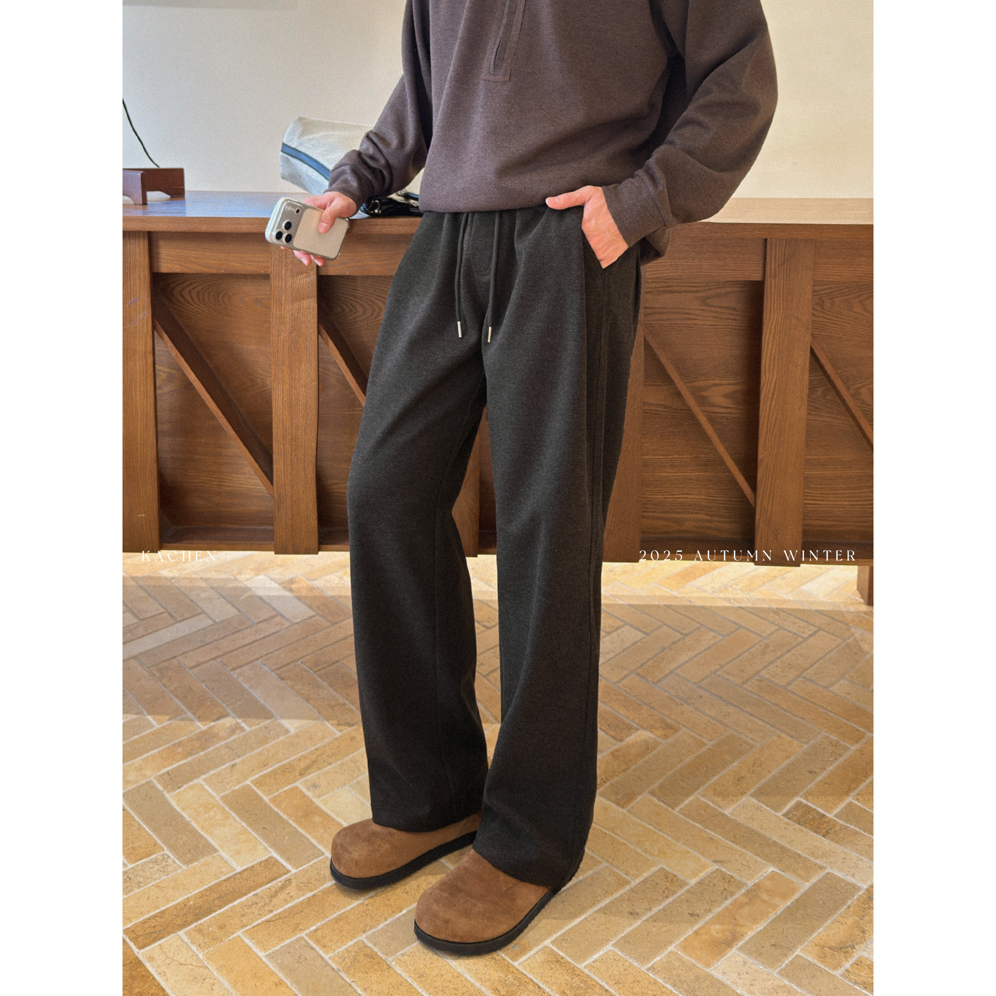 嘉琛/Kachen/三本线艺’厚款纱织斜纹呢子裤秋冬休闲百搭直筒卫裤