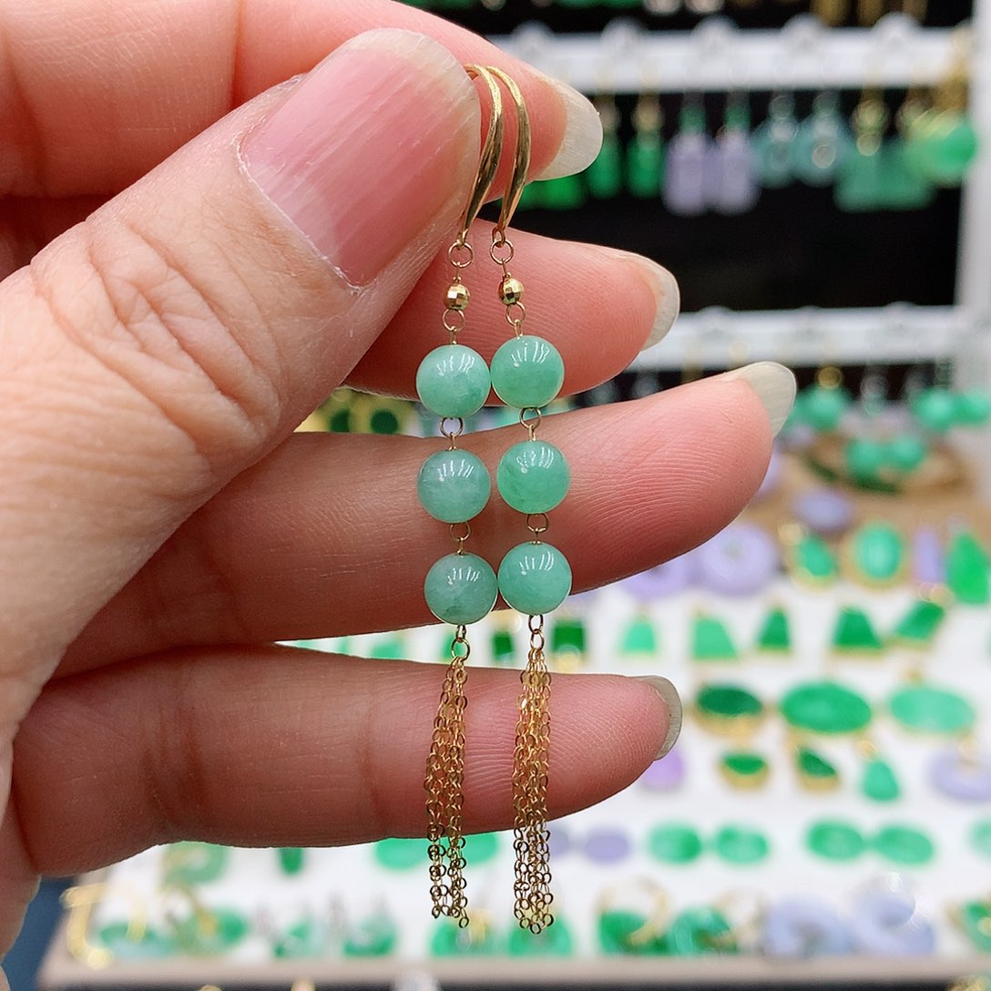 翡翠耳饰18K金镶嵌的