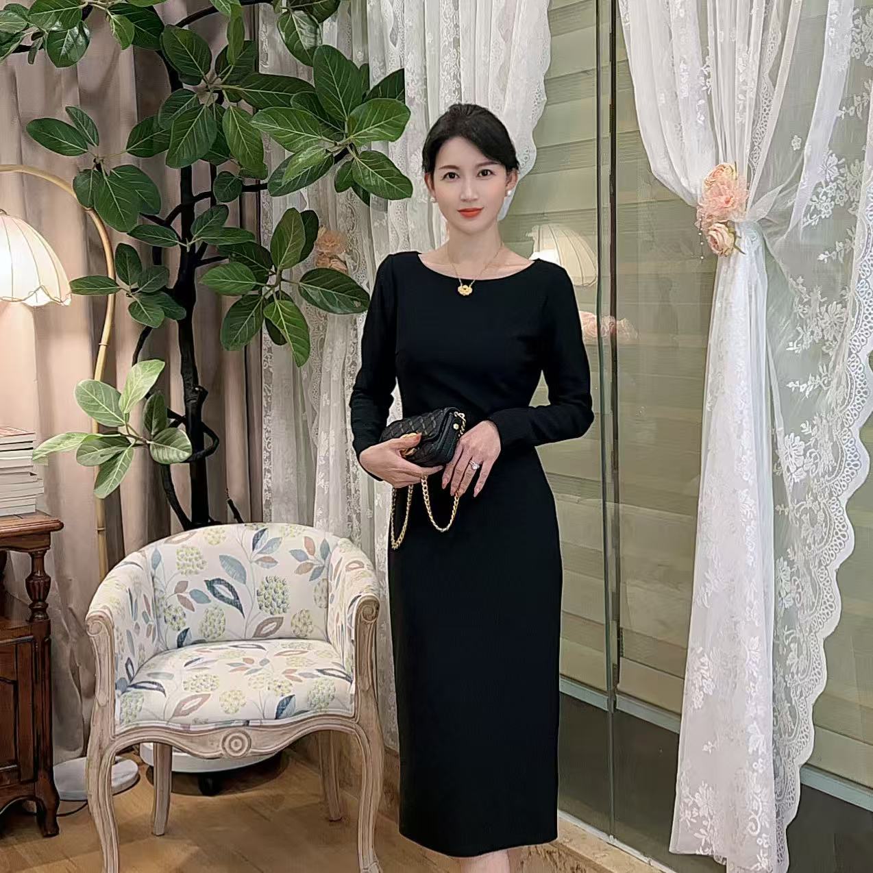 【时光乐章】 AN259 安妮老板 有弹性简约百搭舒适显瘦长袖连衣裙