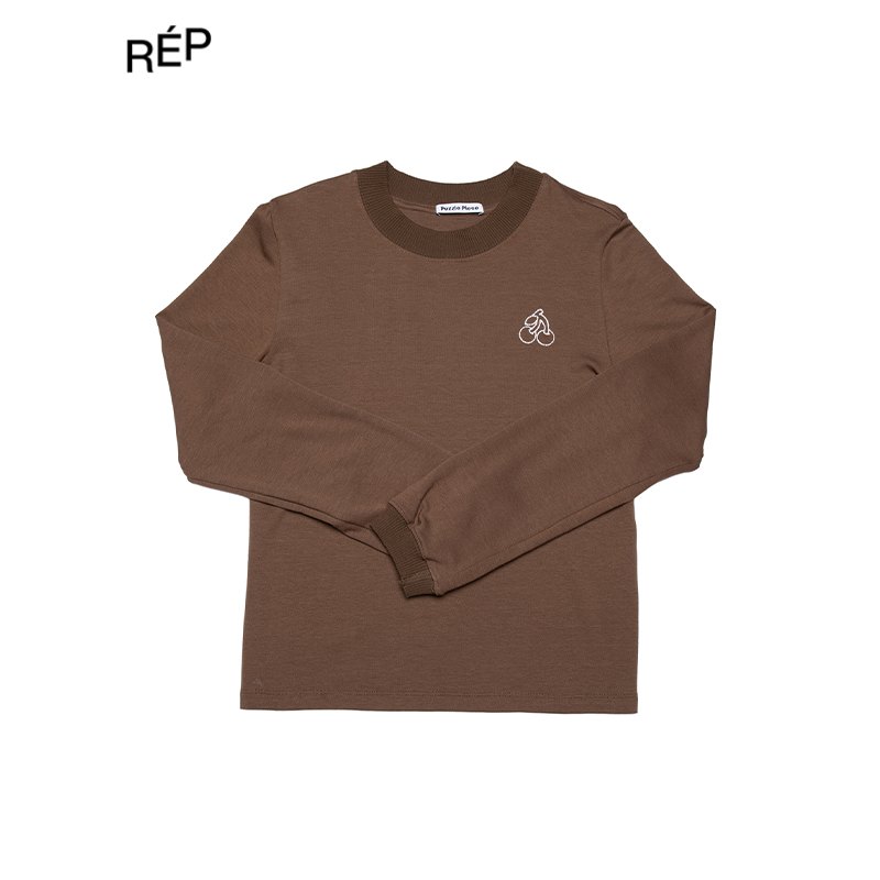 Puzzle piece设计师品牌陶瓷棕Cheri刺绣罗纹T恤 26RS新品