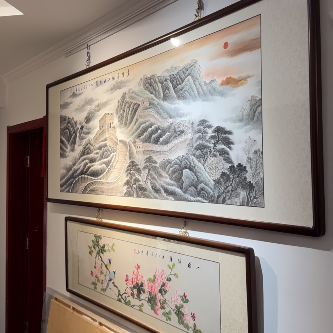 国画万里雄风江山永固六尺成品画框225×85