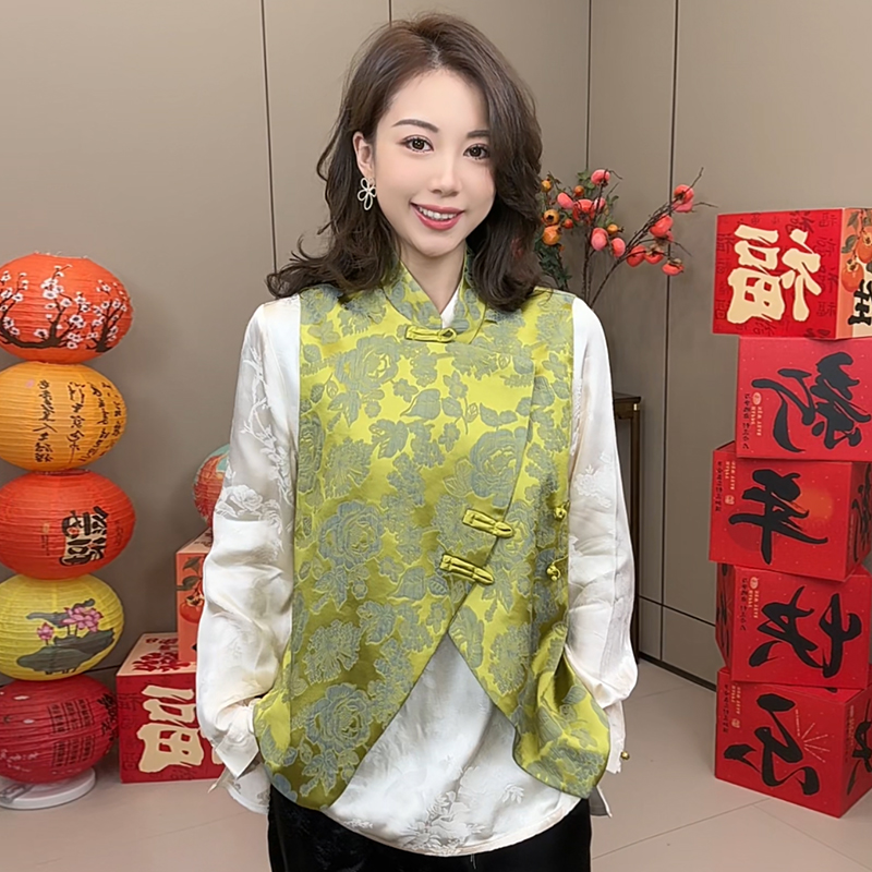 新中式复古盘扣洋气宽松时尚百搭马甲6477