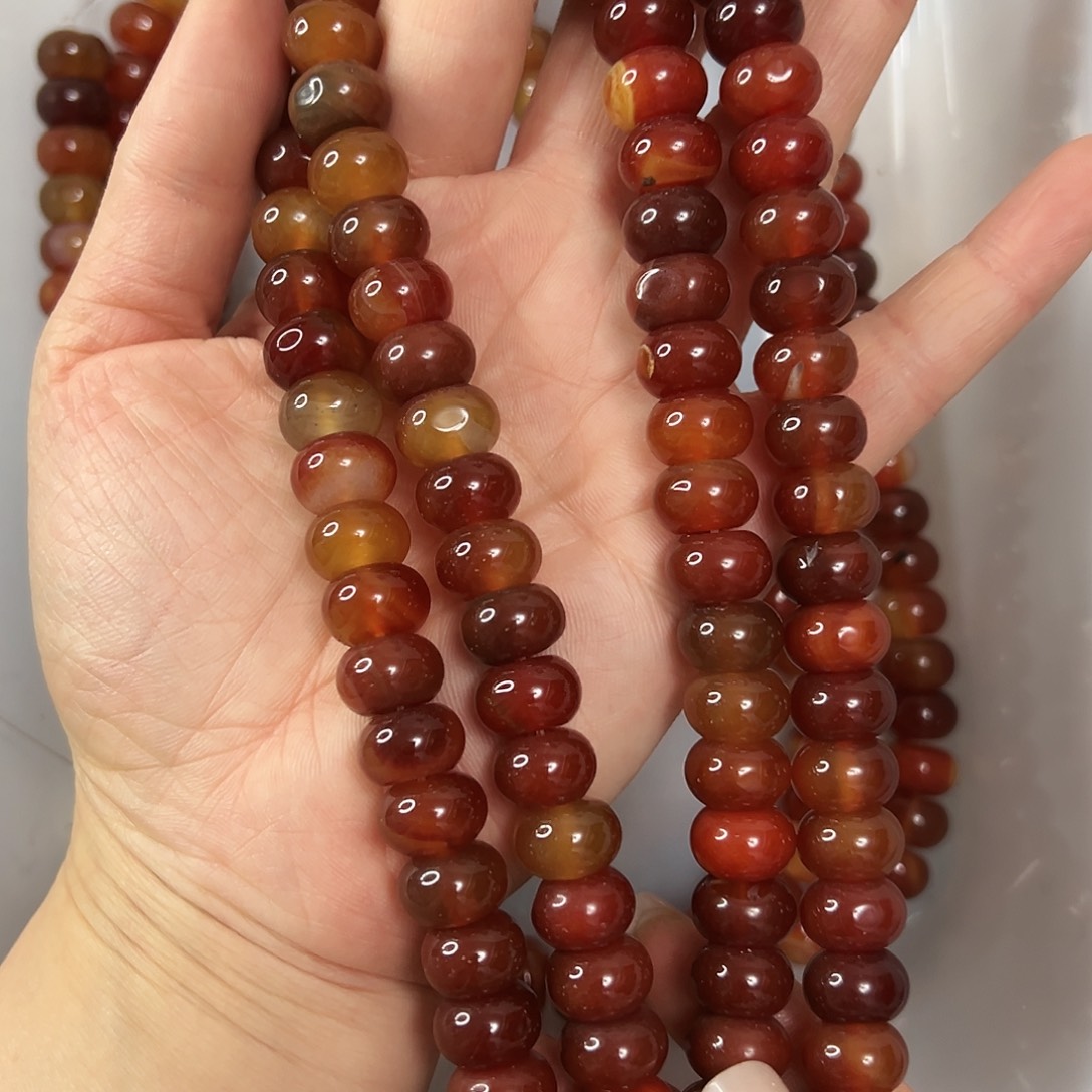 玛瑙/玉髓未镶嵌珠宝半成品，卡12红玛瑙算盘一条