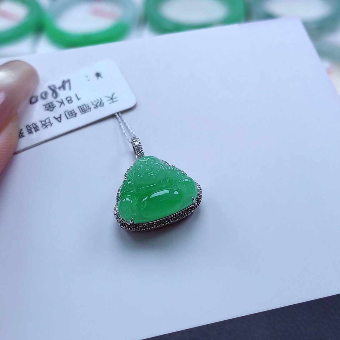翡翠18K金镶嵌吊坠(不含链)小佛公