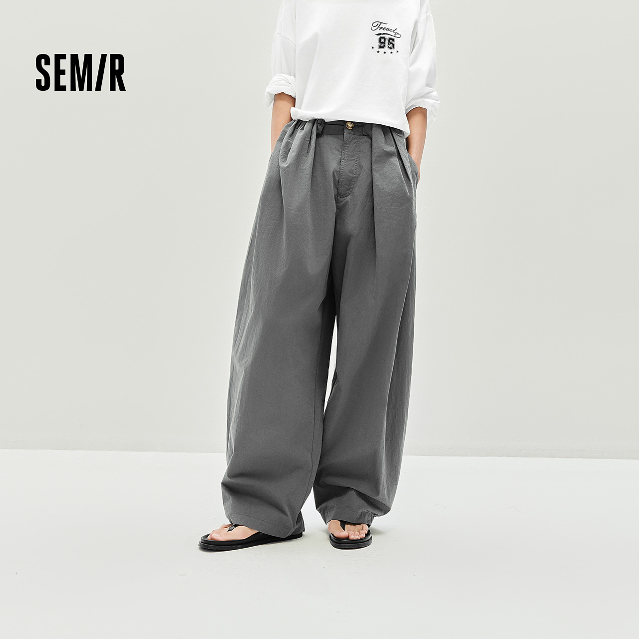 森马休闲裤女设计感显瘦慵懒2025秋季新款肌理宽松弧形长裤松弛感