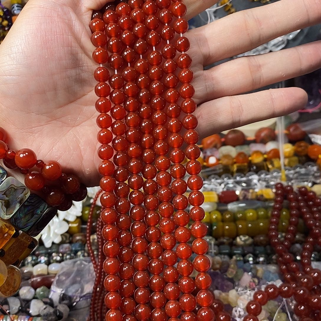 石英质玉未镶嵌，A品红玛瑙8mm，