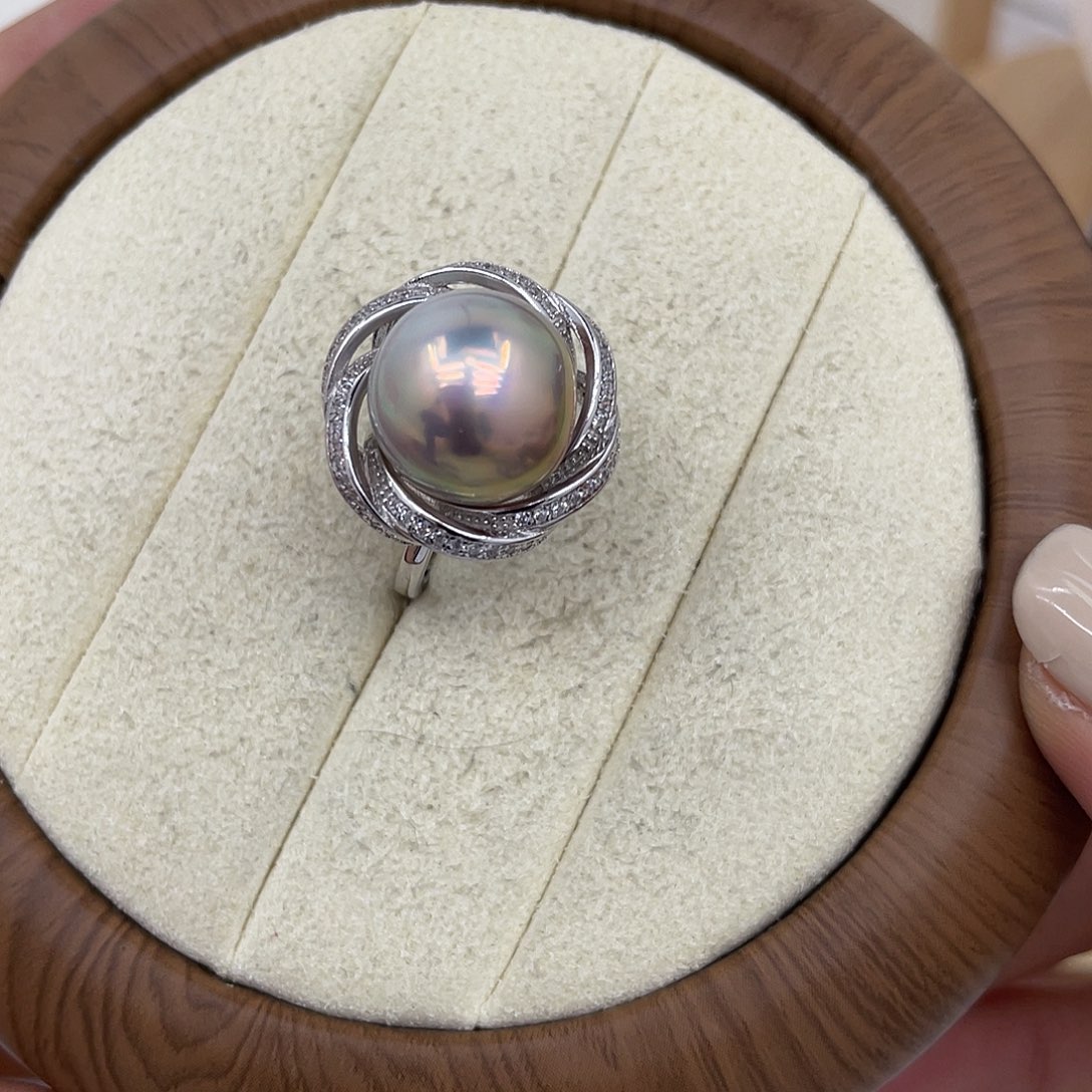 戒指银S925镶嵌淡水珍珠