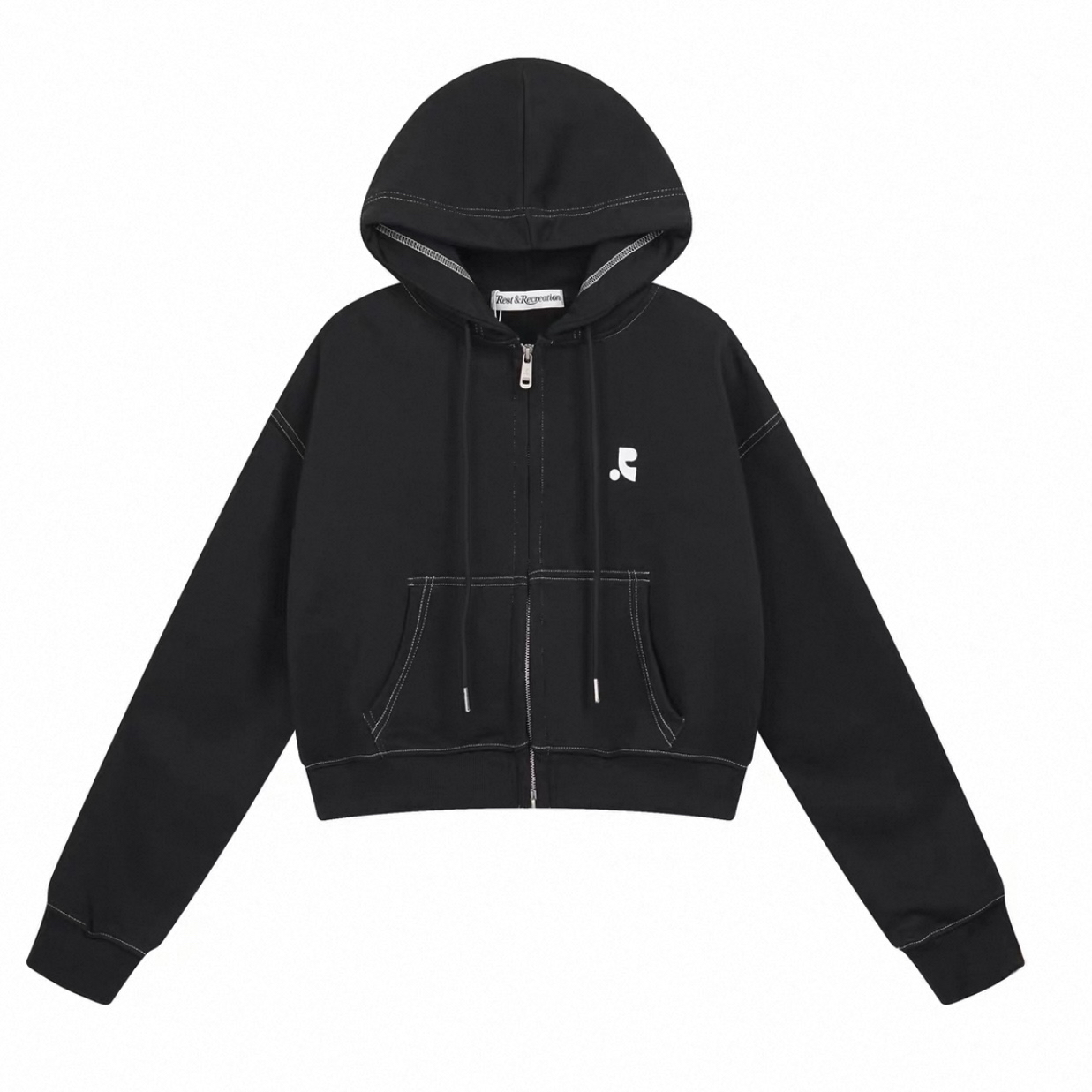 RR韩系休闲风字母印花连帽拉链短款卫衣外套