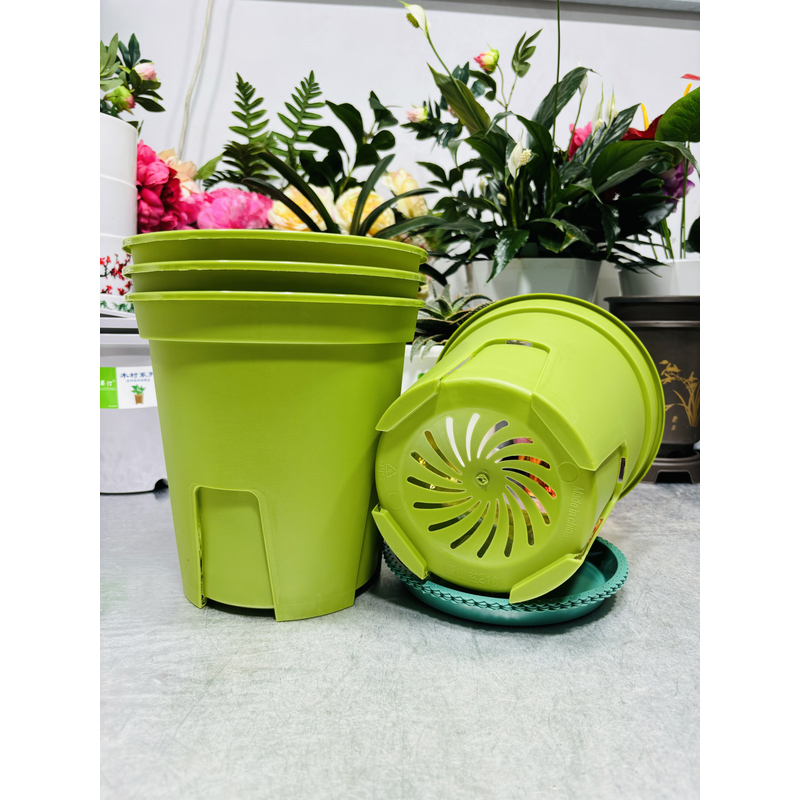 （4个带托盘）180果绿色青山控根花盆>口径18厘米高18厘米