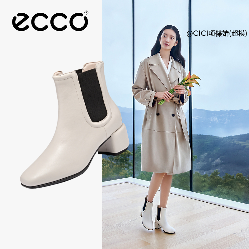 ECCO爱步靴子女 2025秋冬粗跟切尔西靴黑色短靴 型塑290993