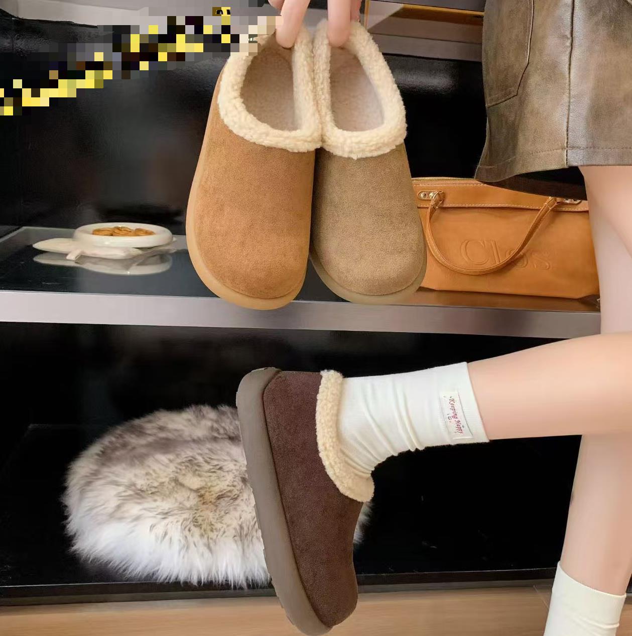 小土豆勃肯鞋女加绒保暖豆豆鞋2025新款秋冬毛毛棉鞋一脚蹬雪地靴