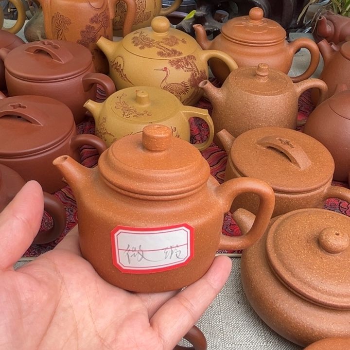 紫砂茶壶原矿黄降坡德钟微瑕精工半手120cc